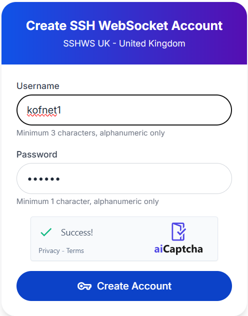 SSH Account Creation Form